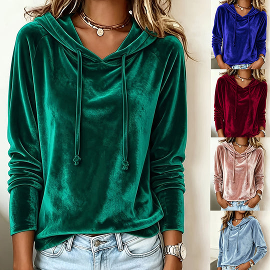 Damen Samt-Hoodie mit Kapuze Kordelzug und legerem Schnitt Shop Nory
