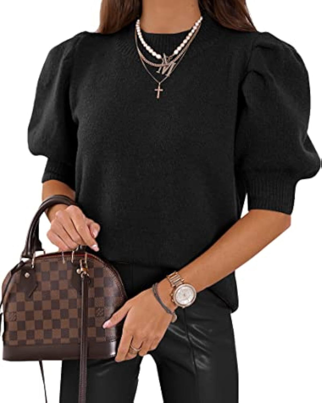 Damen Kurzgeschnitteter Feinstrickpullover mit Puffärmeln und Rippbündchen Shop Nory