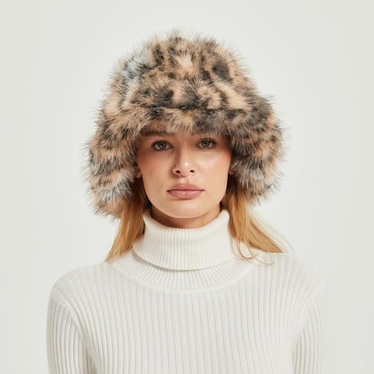 Damen Flauschiger Kunstpelz-Eimerhut mit breiter Krempe und wärmendem Teddyfutter Shop Nory