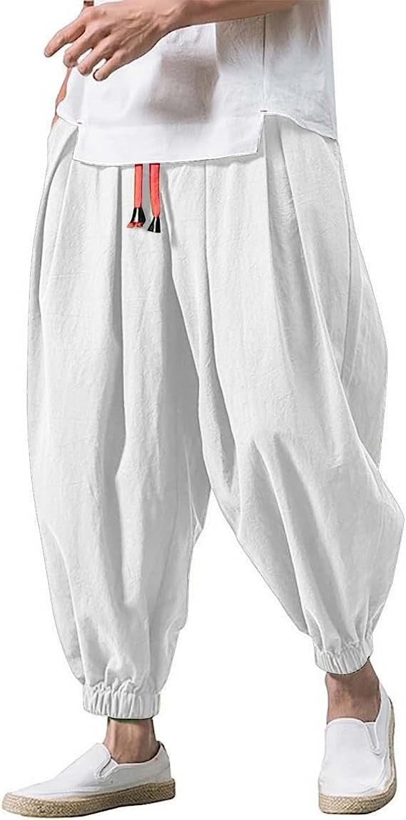 Herren ausgefallene Ballonhose im Haremstil mit Faltenwurf, elastischem Bund und Kordelzug Shop Nory
