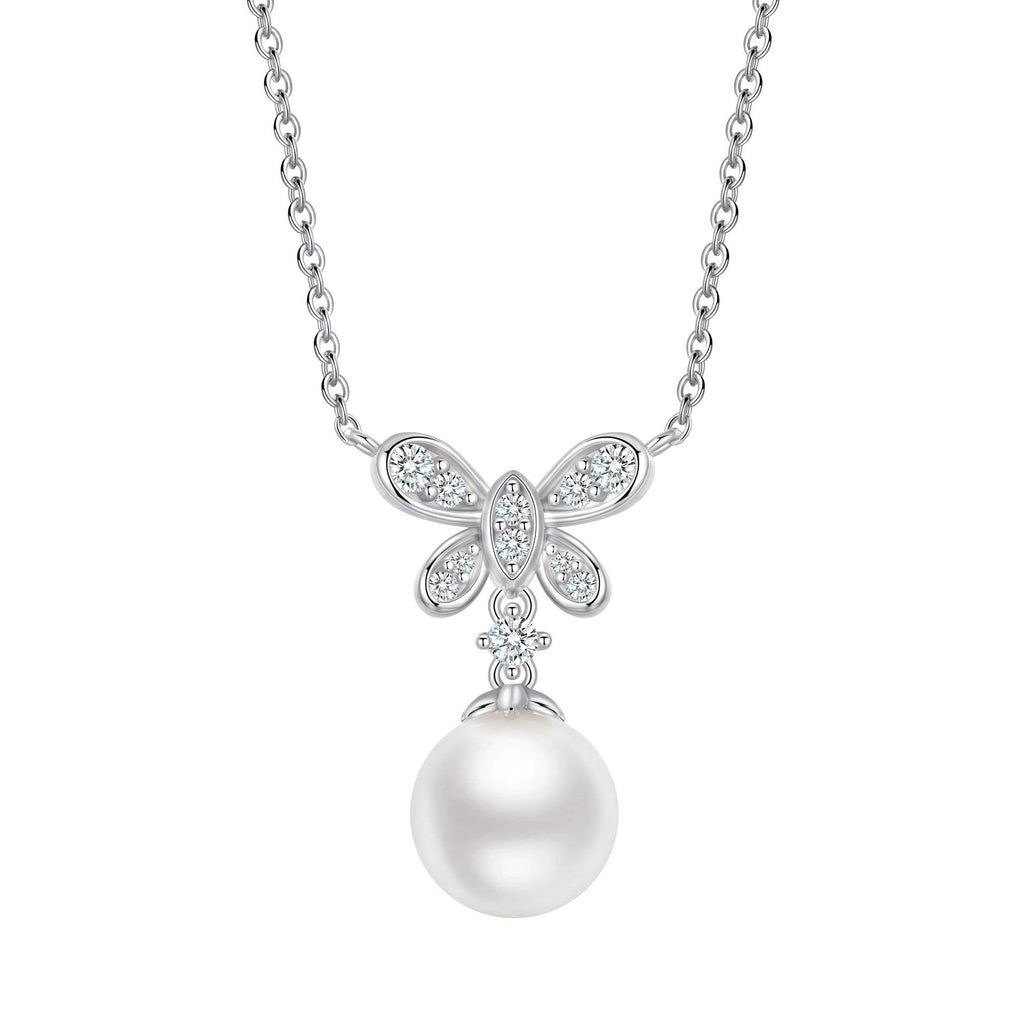 Damen Halskette mit filigranem Schmetterlingsanhänger und edler Perle Shop Nory