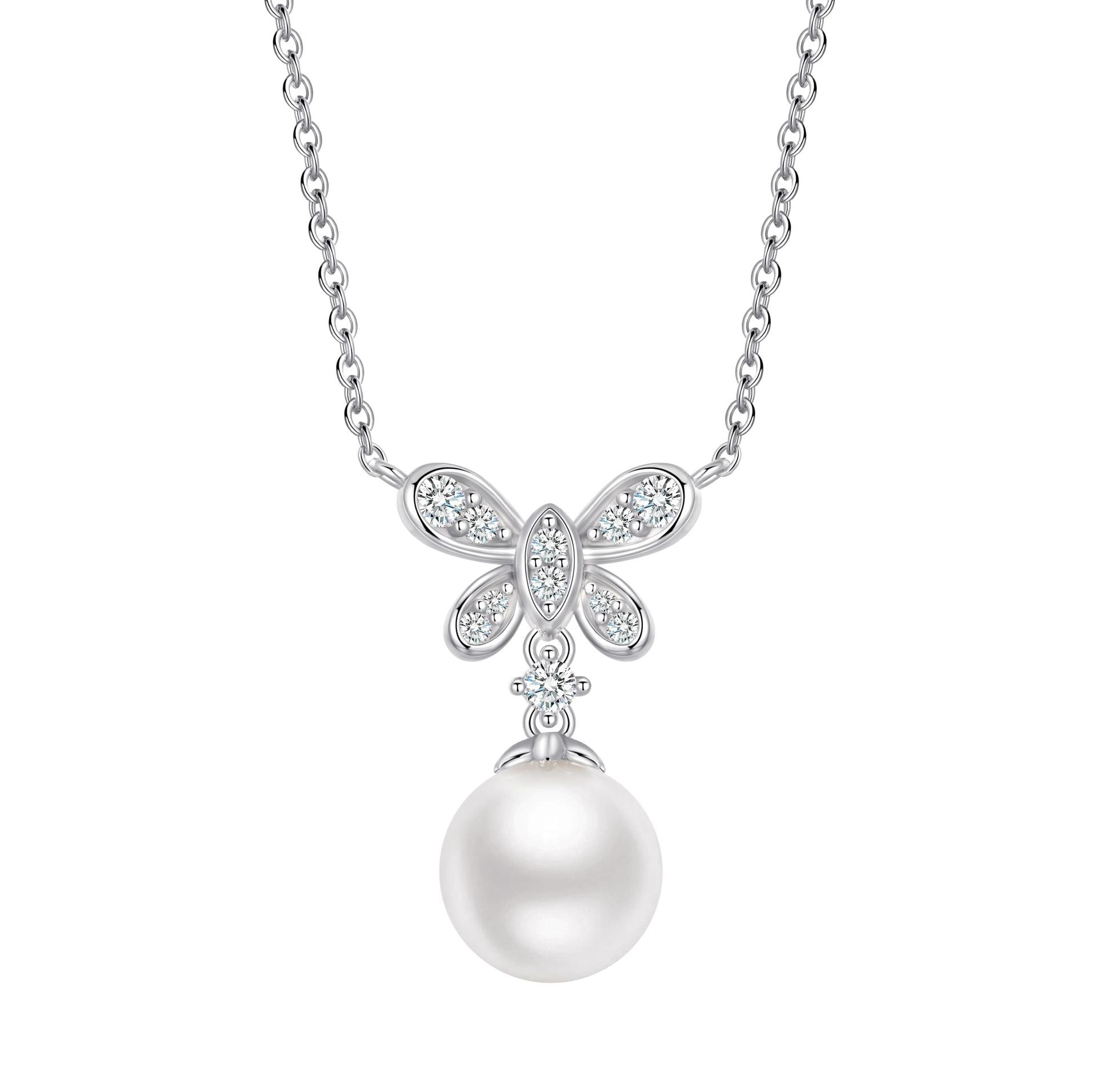 Damen Halskette mit filigranem Schmetterlingsanhänger und edler Perle Shop Nory