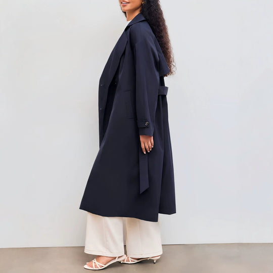 Damen Langer Trenchcoat-Mantel mit weiter Silhouette, Reverskragen und Taillengürtel Shop Nory