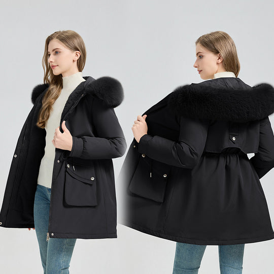 Damen nan taillierter Thermo-Parka mit abnehmbarer Kunstpelzkapuze, weichem Teddyfutter und verstellbarem Tunnelzug Shop Nory