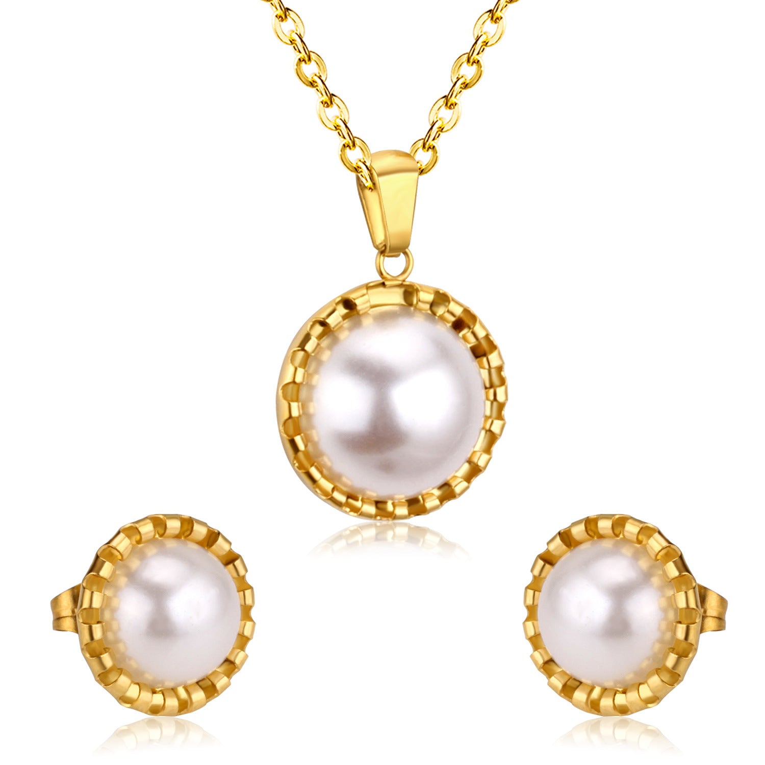 Damen Schmuckset mit Edelstahl-Halskette und elegantem Perlen-Aanhänger Shop Nory