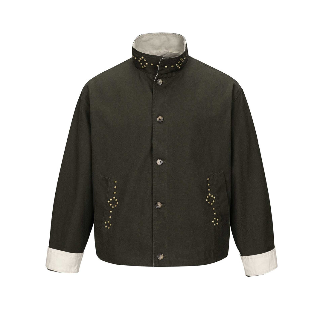 Unisex Kurzblousonjacke mit hochgeschlossenem Nietenkragen und Utility‑Taschen Shop Nory