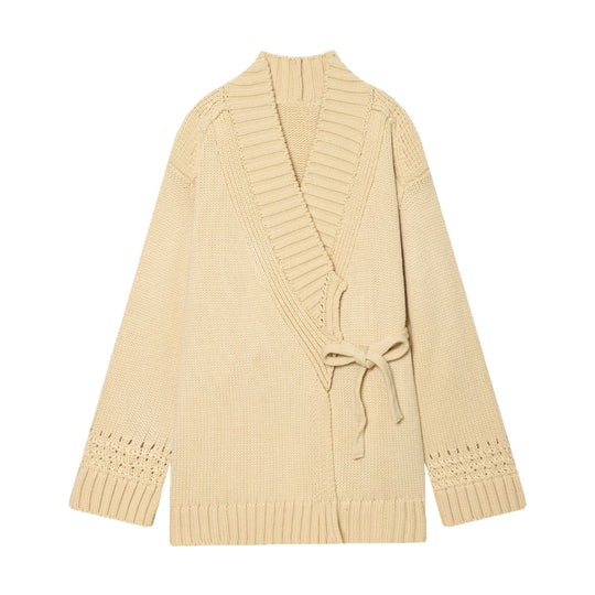 Damen Wickelcardigan mit Schalkragen, Grobstrick und Bindegürtel Shop Nory