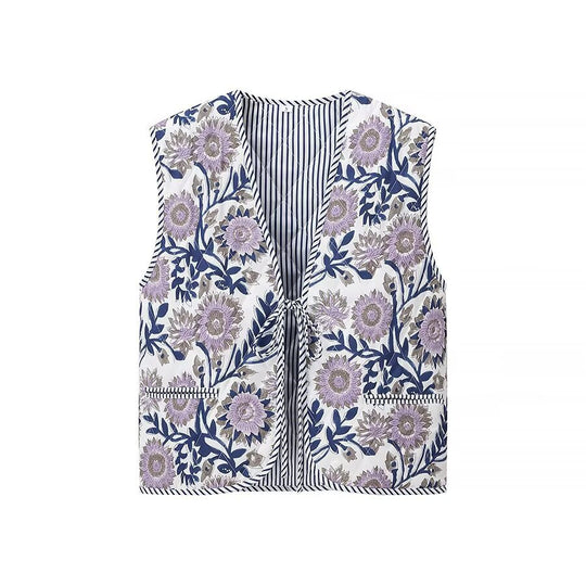 Damen Gepolsterte Steppweste mit floraler Allover-Optik und Bindeband Shop Nory