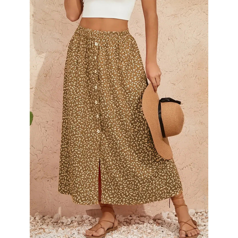 Damen Maxirock mit floralen Knopfdetails und seitlichem Schlitz Shopnory