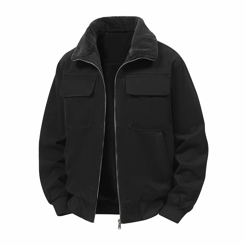 Herren Thermo‑Bomberjacke mit durchgehendem Reißverschluss, Sherpa‑Kragen und Utility‑Taschen Shop Nory