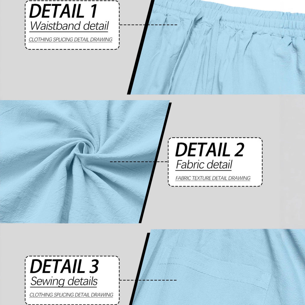 Herren nan lockere Leinen-Baumwoll-Freizeithose mit elastischem Bund und Kordelzug
