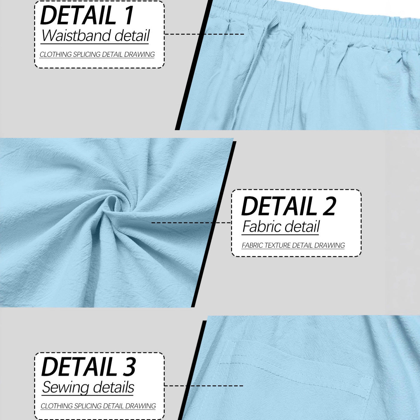 Herren nan lockere Leinen-Baumwoll-Freizeithose mit elastischem Bund und Kordelzug