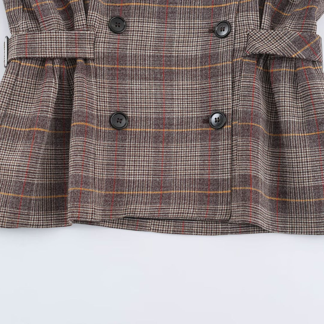 Damen Kurze Doppelreihige Taillierte Karo-Jacke mit Stehkragen und Taillenriegeln Shop Nory