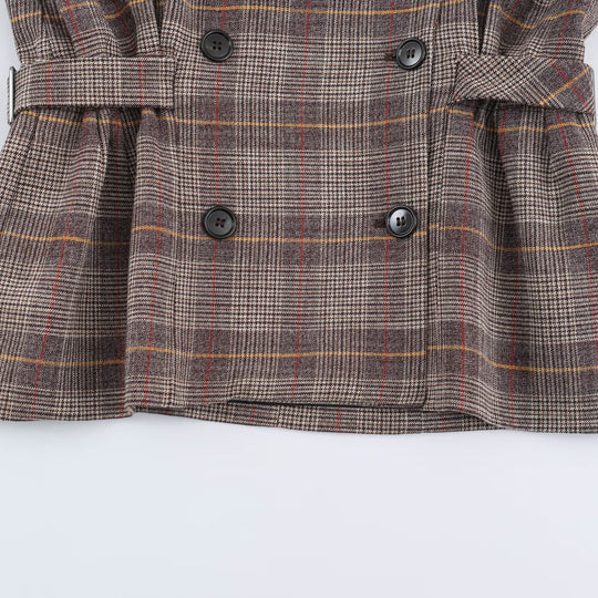 Damen Kurze Doppelreihige Taillierte Karo-Jacke mit Stehkragen und Taillenriegeln Shop Nory