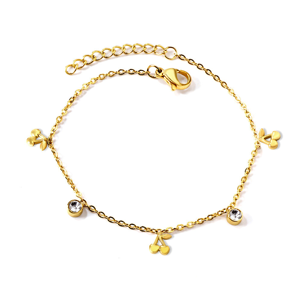 Damen zartes, goldplattiertes Armband mit funkelnden Zirkonia und herzförmigen Anhängern Shop Nory