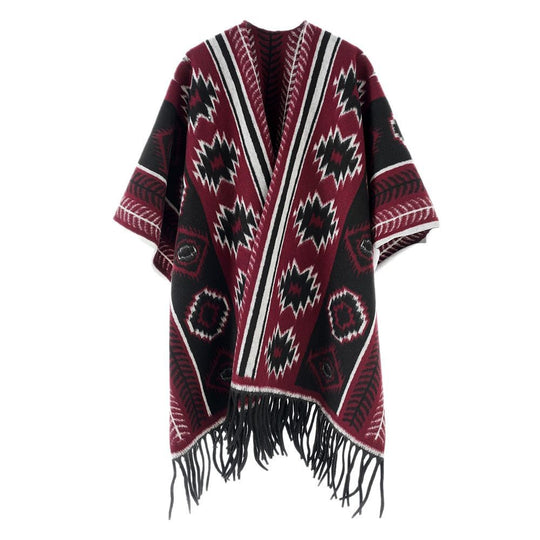 Damen Azteken‑inspiriertes Fransen‑Poncho‑Cape im Oversize‑Rechteckschnitt Shop Nory