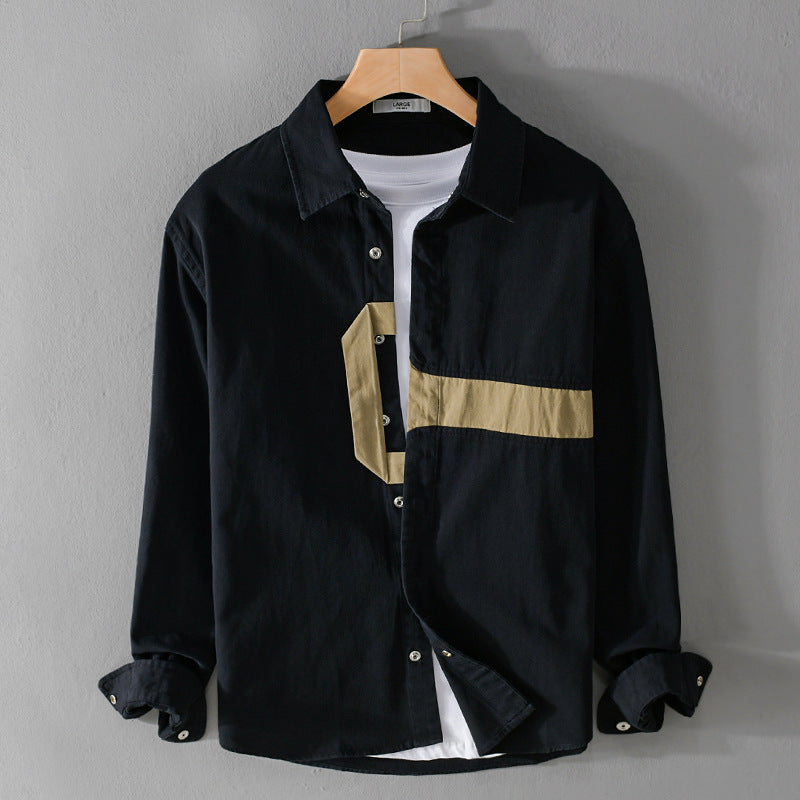 Herren Lässiges Overshirt-Hemd mit geometrischem Kontraststreifen und Druckknopf-Leiste Shop Nory