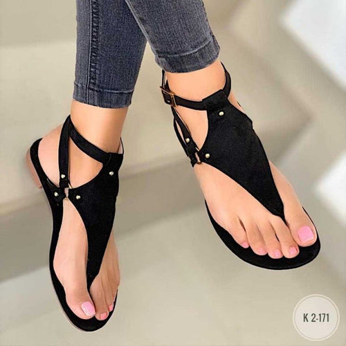 Damen T‑Riemen Sandalen mit Knöchelriemen, Veloursoptik und flacher Komfortsohle Shop Nory