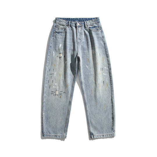 Unisex Lässige Relaxed-Fit Jeans mit hoher Taille und Paint-Distress Shop Nory