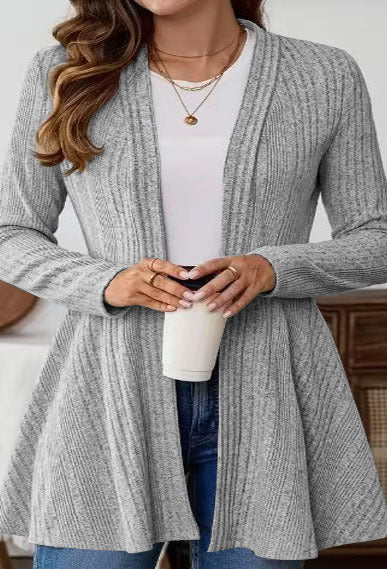 Damen Offener Gerippter Longcardigan mit ausgestelltem Saum Shop Nory