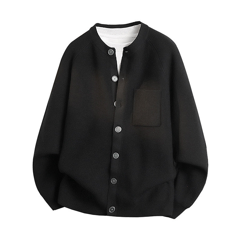 Unisex Leichter Feinstrick-Cardigan mit Rundhalsausschnitt, Brusttasche und Raglanärmeln Shop Nory