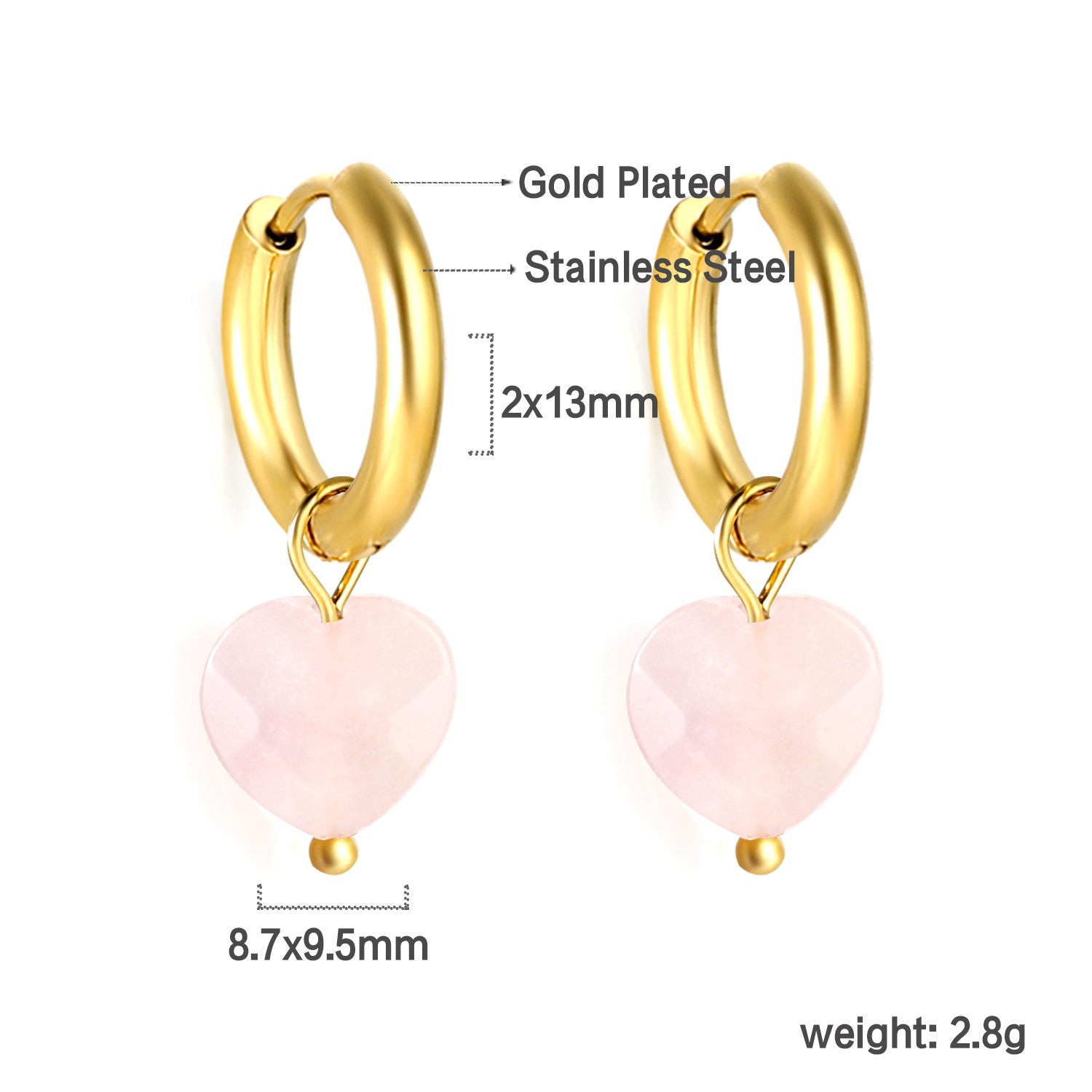 Damen Ohrstecker mit herzförmigem Anhänger aus goldplattiertem Edelstahl Shop Nory