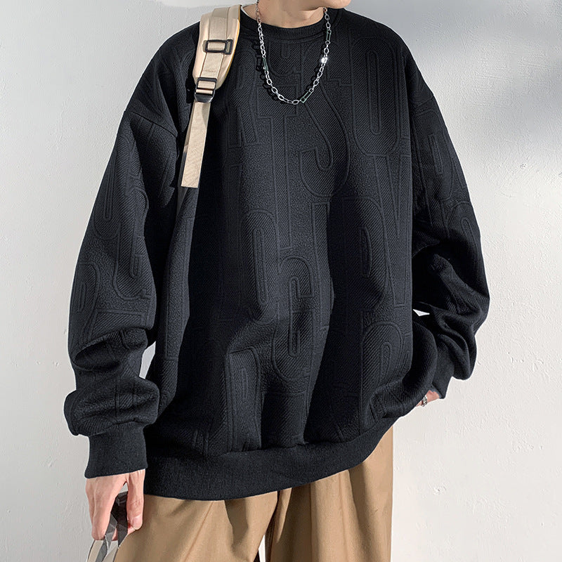 Herren Oversized Strukturiertes Strick-Sweatshirt mit geprägtem Ton-in-Ton-Lettering Shop Nory