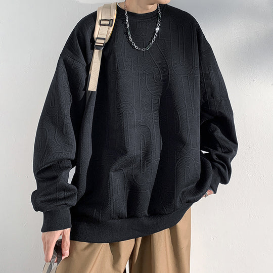 Herren Oversized Strukturiertes Strick-Sweatshirt mit geprägtem Ton-in-Ton-Lettering Shop Nory
