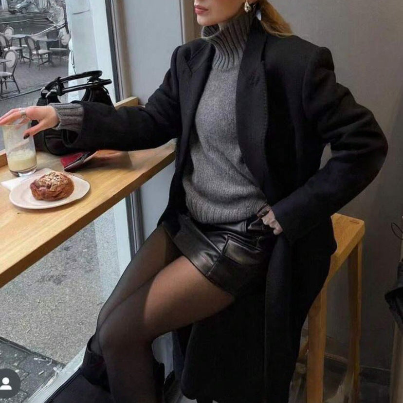 Damen Boxy-Rollkragenpullover aus feinem Wollmix mit Ballonärmeln und überschnittener Schulter Shop Nory