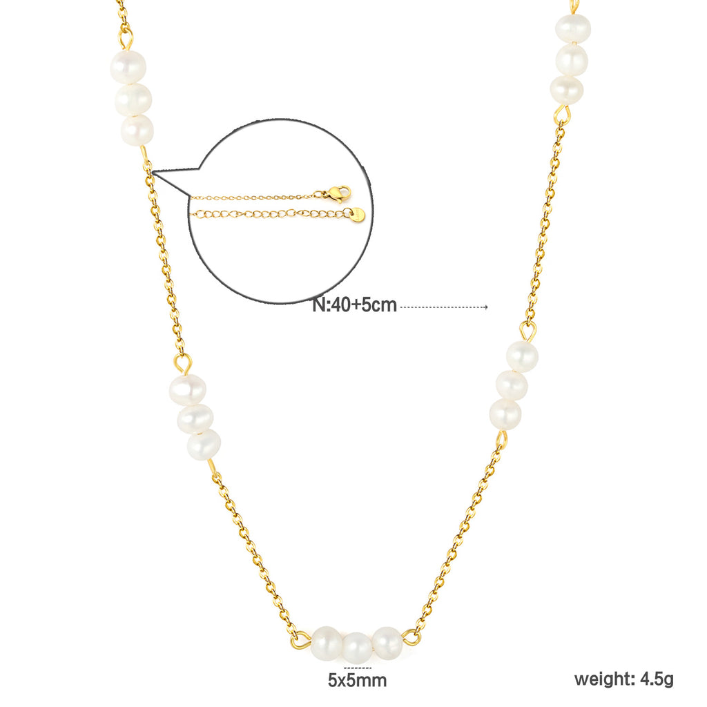 Damen luxuriöse Edelstahlkette mit Perlenakzenten Shop Nory