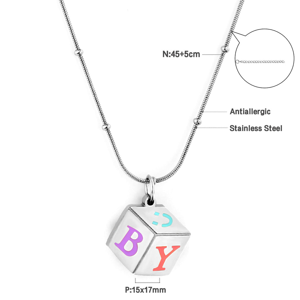 Damen personalisierte Würfel-Halskette aus Edelstahl mit bunten Buchstaben Shop Nory