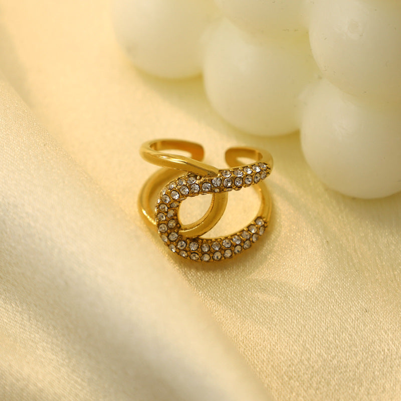 Damen Offener Wellenring mit funkelnden Kristallen Shop Nory