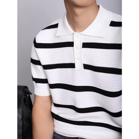 Herren Modisches Kurzarm-Polohemd mit Strickmuster Shop Nory