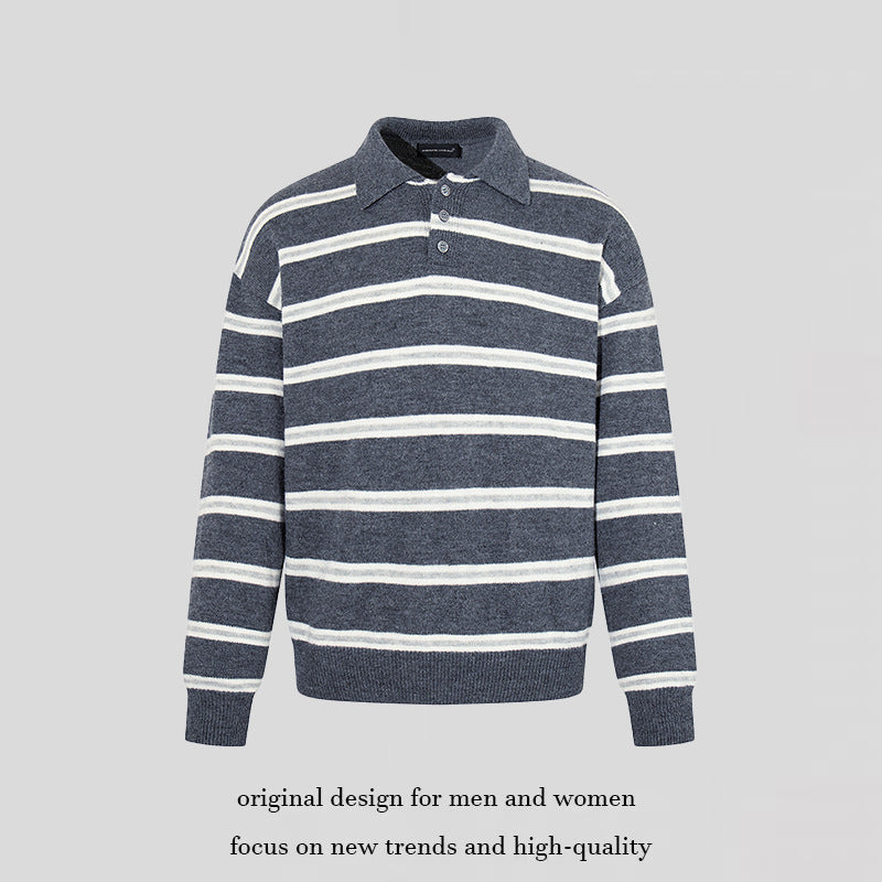 Herren Strick-Poloshirt mit Streifenmuster, Polokragen und Knopfleiste Shop Nory