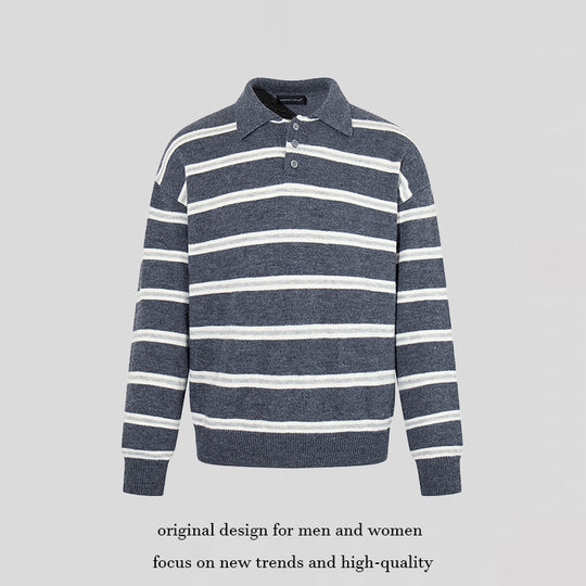 Herren Strick-Poloshirt mit Streifenmuster, Polokragen und Knopfleiste Shop Nory