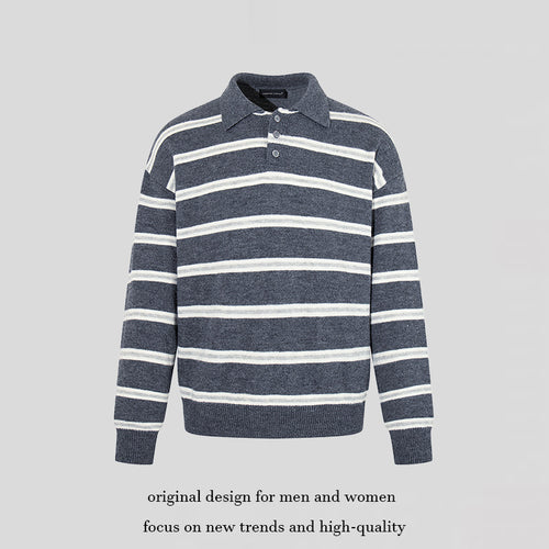 Herren Strick-Poloshirt mit Streifenmuster, Polokragen und Knopfleiste Shop Nory