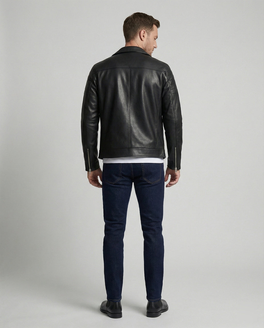 Herren Kunstleder Bikerjacke mit Ziersteppung