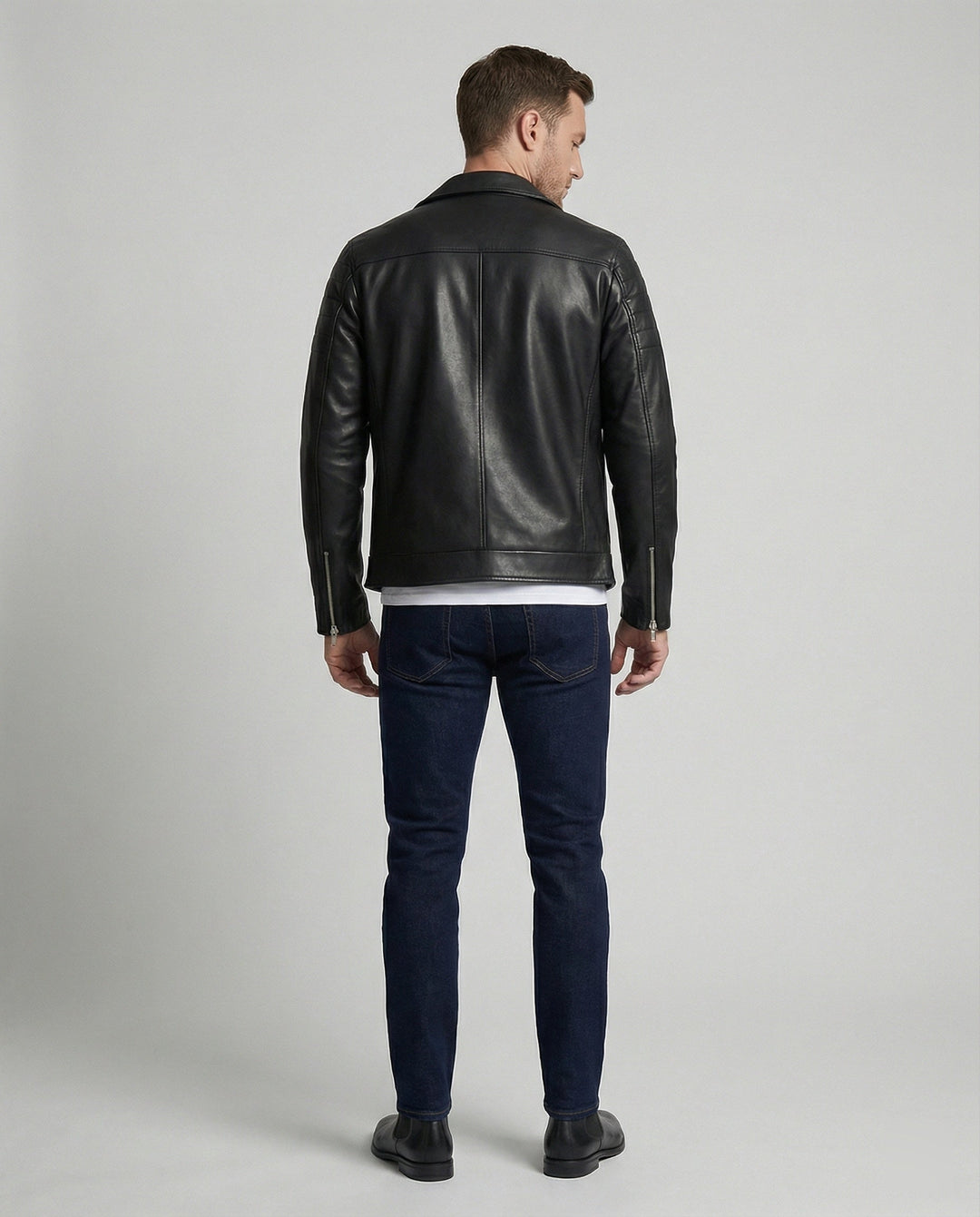 Herren Kunstleder Bikerjacke mit Ziersteppung