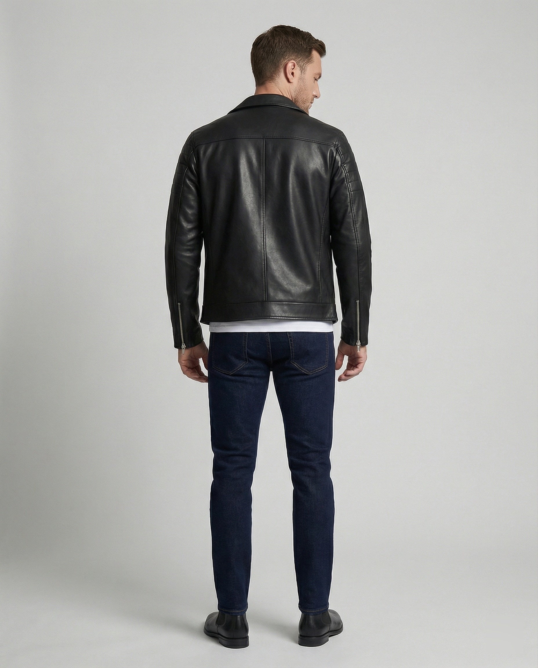Herren Kunstleder Bikerjacke mit Ziersteppung