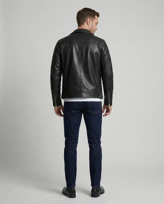 Herren Kunstleder Bikerjacke mit Ziersteppung