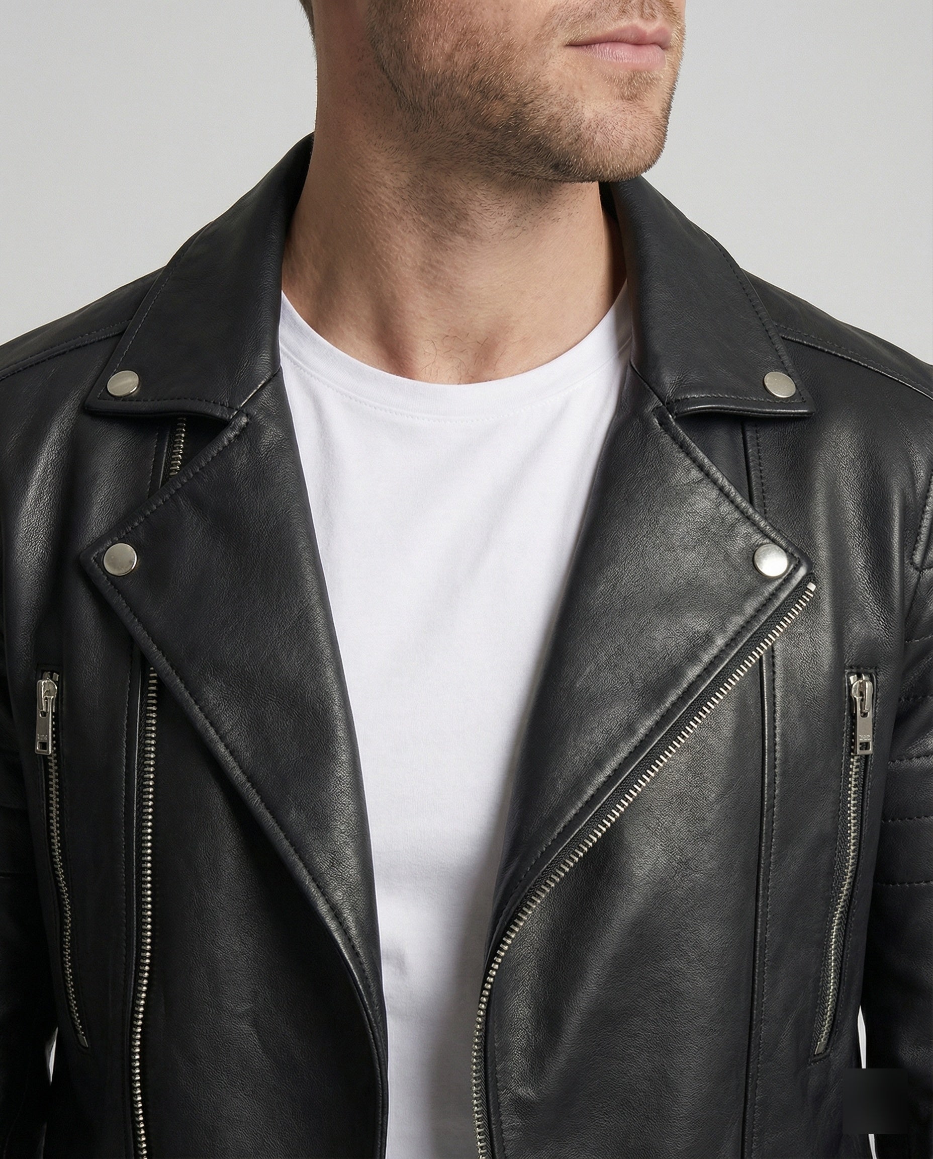 Herren Kunstleder Bikerjacke mit Ziersteppung