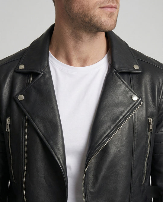 Herren Kunstleder Bikerjacke mit Ziersteppung