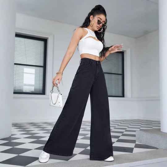 Damen Hochtaillierte Ultraweite Palazzo-Jeans aus Denim mit weitem Bein Shop Nory