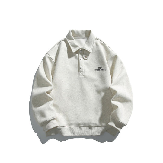 Unisex Casual-Polo-Sweatshirt mit kurzem Druckknopfverschluss und geripptem Saum Shop Nory