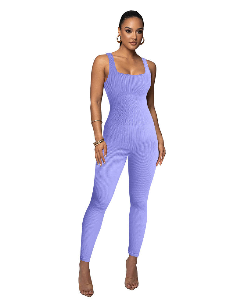 Damen Figurbetonter Strick-Jumpsuit mit Quadrat-Ausschnitt Shopnory
