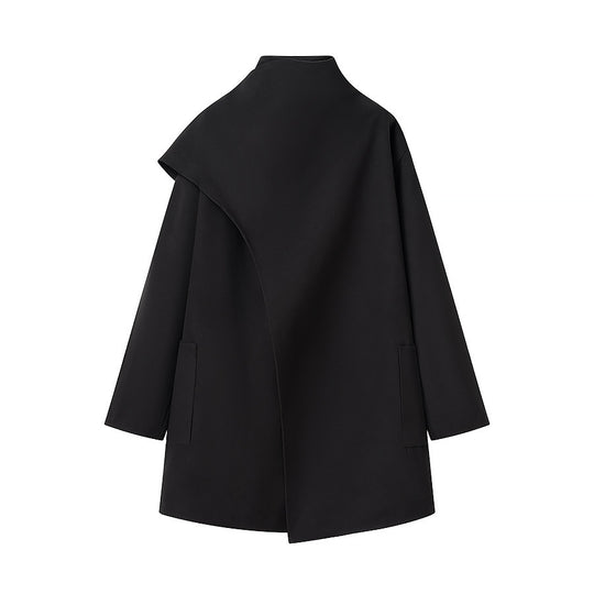 Damen Asymmetrischer Wollmix-Mantel mit Cape-Überwurf und Stehkragen Shop Nory