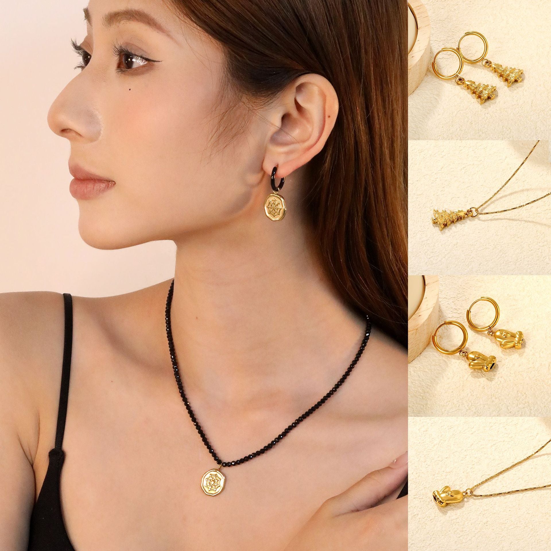 Damen Hängende Ohrringe mit kreativem Spinnennetzdesign und goldener Akzent Shop Nory