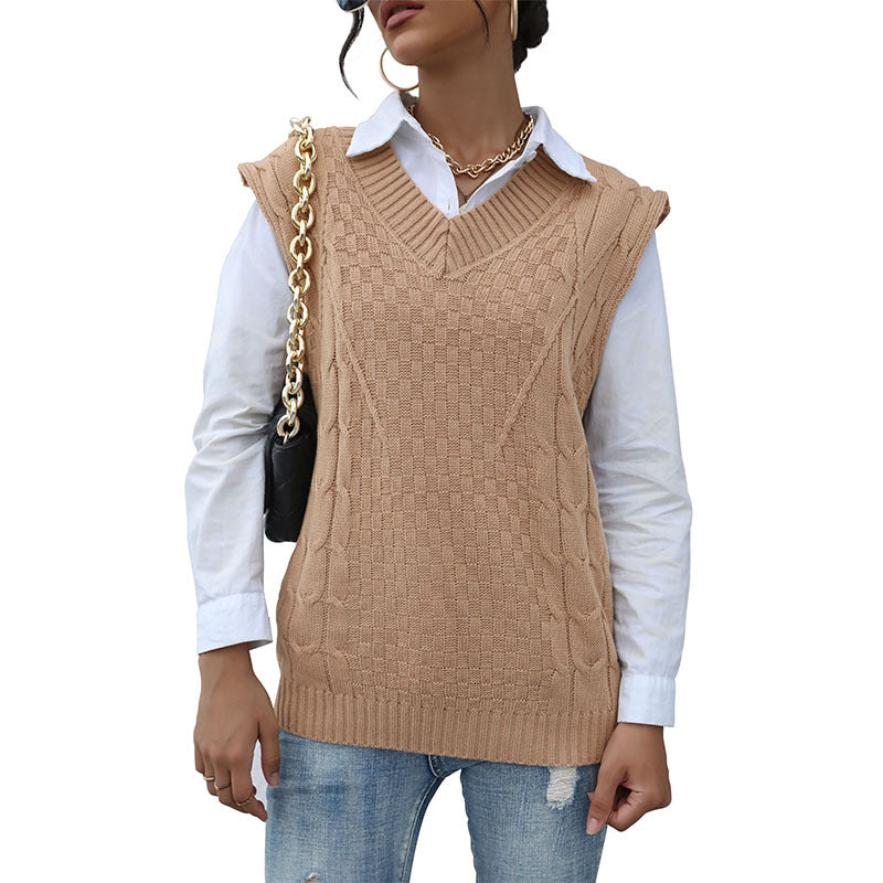 Damen Strick-Weste mit V‑Ausschnitt, Zopfmuster und lässiger Oversize-Silhouette Shop Nory
