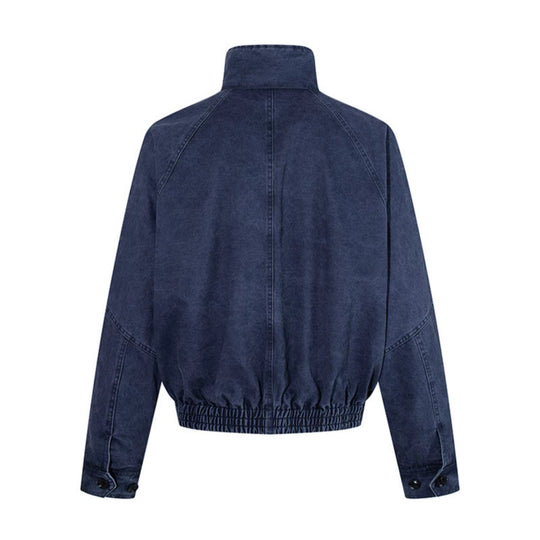 Damen kurze Oversize-Bomberjacke mit Stehkragen, Knopfleiste und elastischem Saum Shop Nory