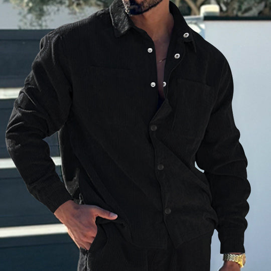 Herren Kord-Überhemd im Oversize-Look mit Brusttaschen und durchgehender Knopfleiste Shop Nory